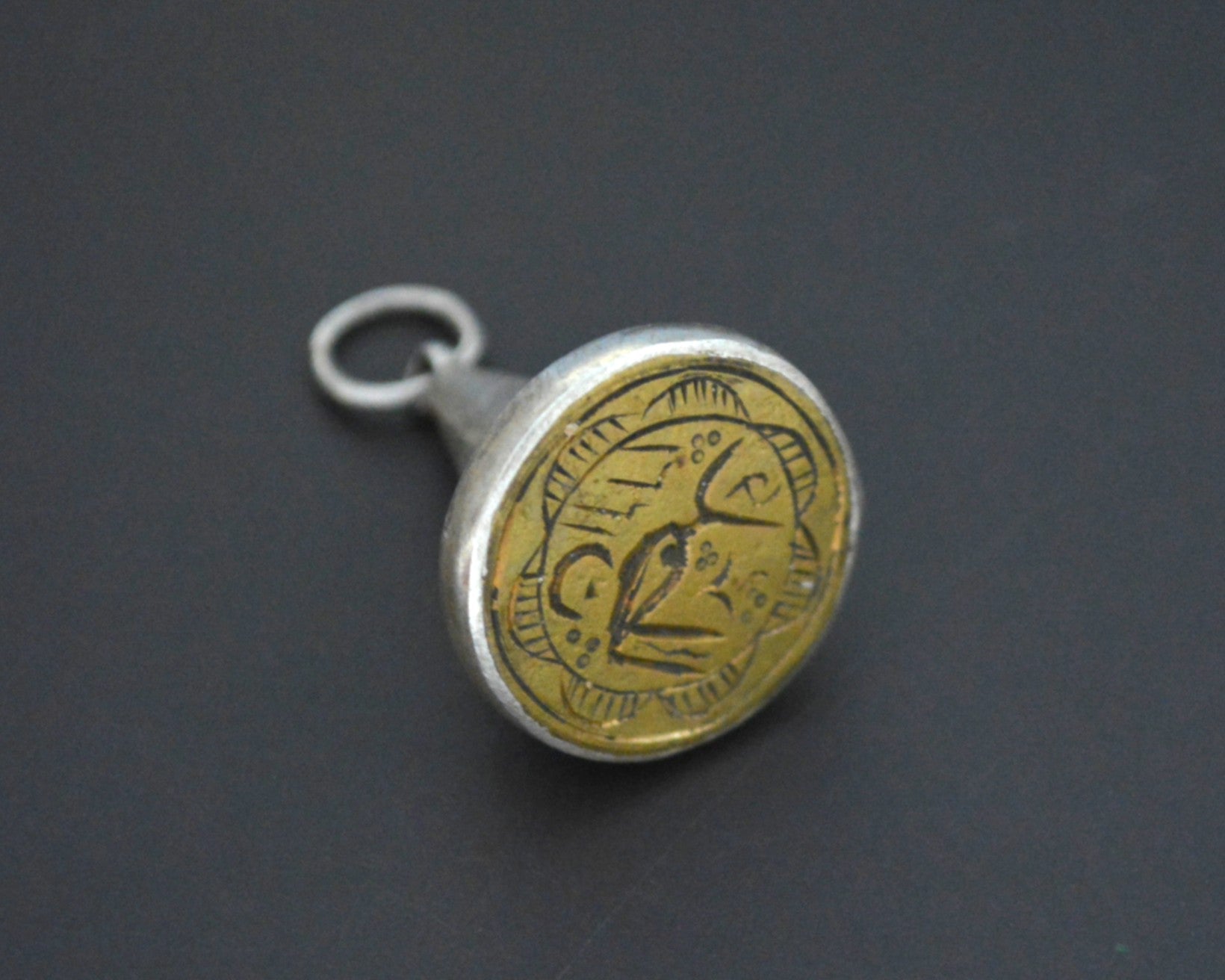 Afghani Silver and Brass Seal Pendant with Calligraphy