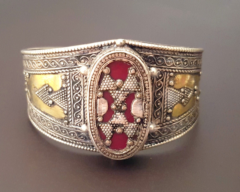 Vintage Kazakh Silver Gilded Cuff Bracelet