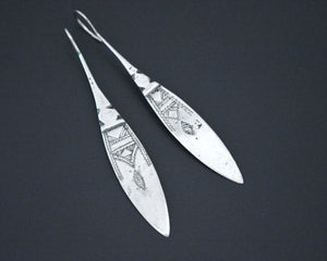 Long Carved Tuareg Silver Earrings