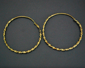 Ethnic Twisted Brass Hoop Earrings - LARGE