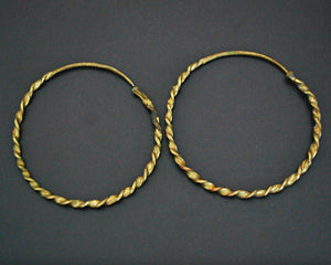 Ethnic Twisted Brass Hoop Earrings - LARGE