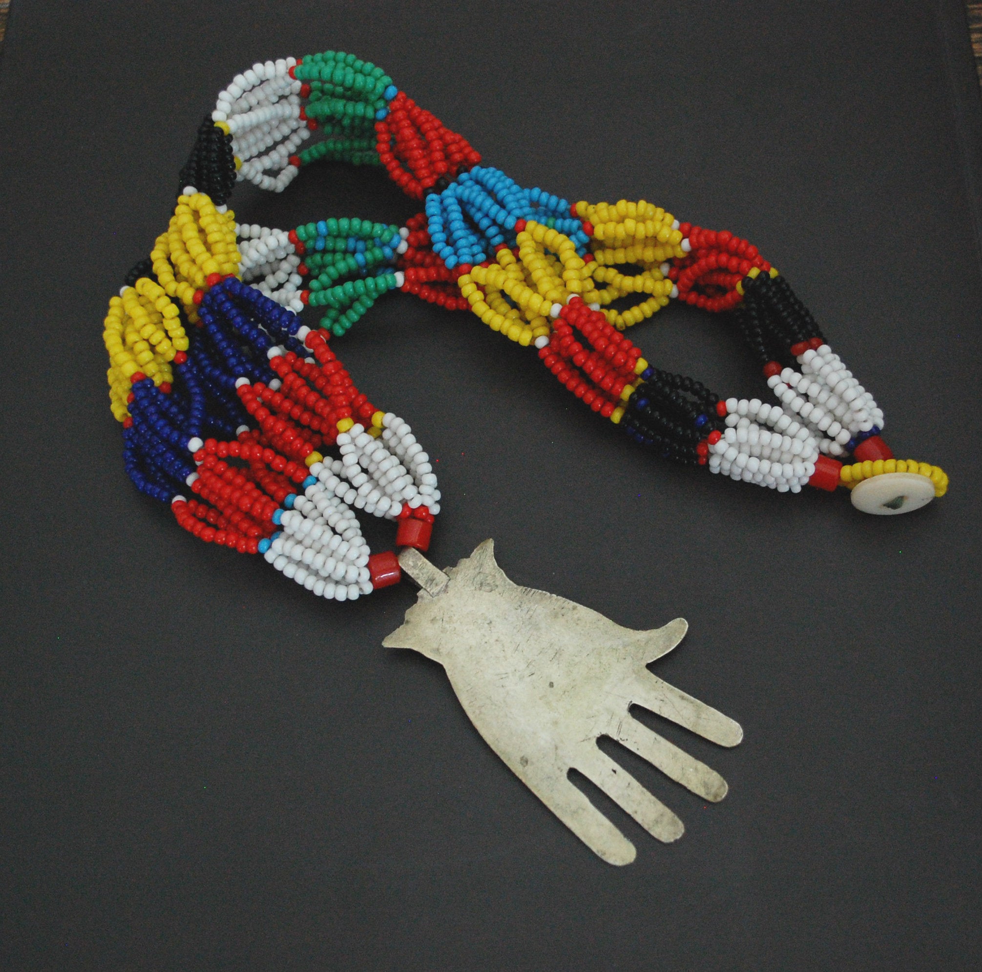 Berber Hamsa Necklace with Glass Beads