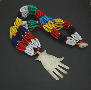 Berber Hamsa Necklace with Glass Beads