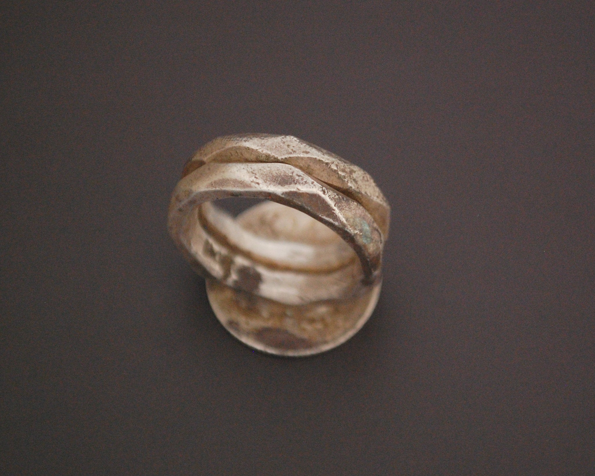 Old Indian Tribal Coin Ring with Double Band - Size 6.75