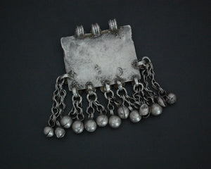 Antique Afghani Silver and Gilded Pendant with Bell Tassels