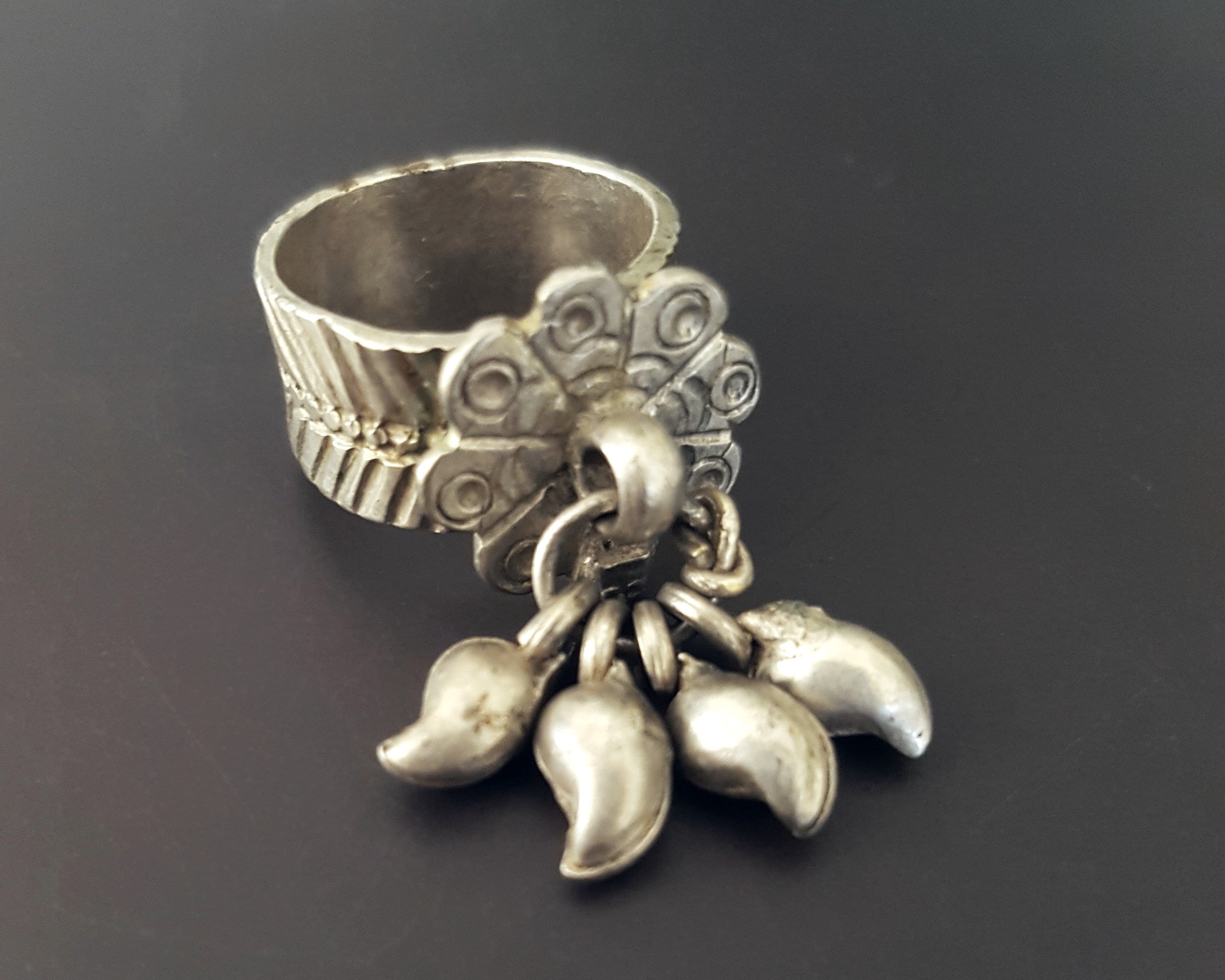 Old Rajasthani Silver Ring with Bells - Size 5.5