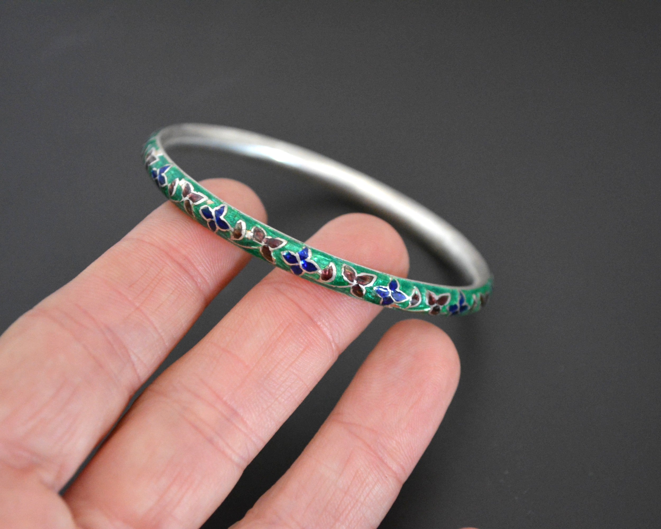 Indian Green Enamel Bangle Bracelet - SMALL
