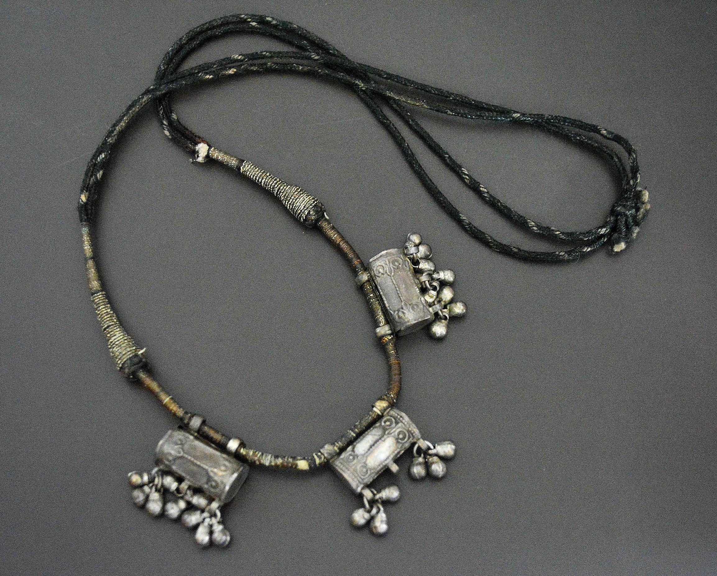 Old Rajasthani Silver Taviz Cotton Necklace