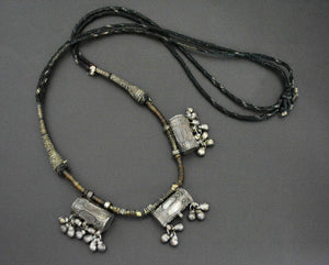 Old Rajasthani Silver Taviz Cotton Necklace