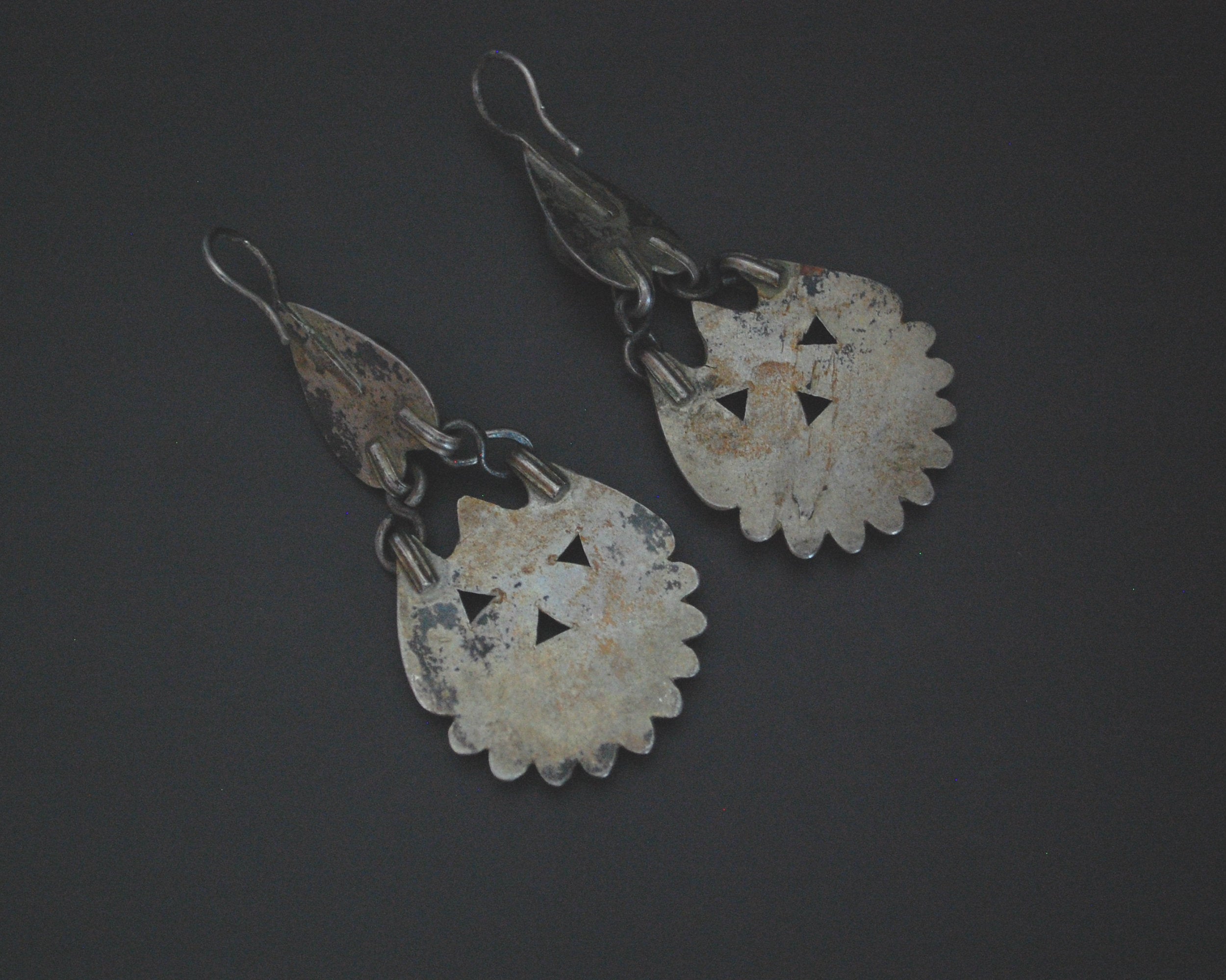 Vintage Turkmen Gilded Earrings with Glass Stones