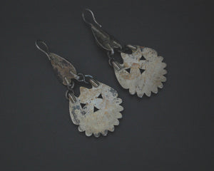 Vintage Turkmen Gilded Earrings with Glass Stones