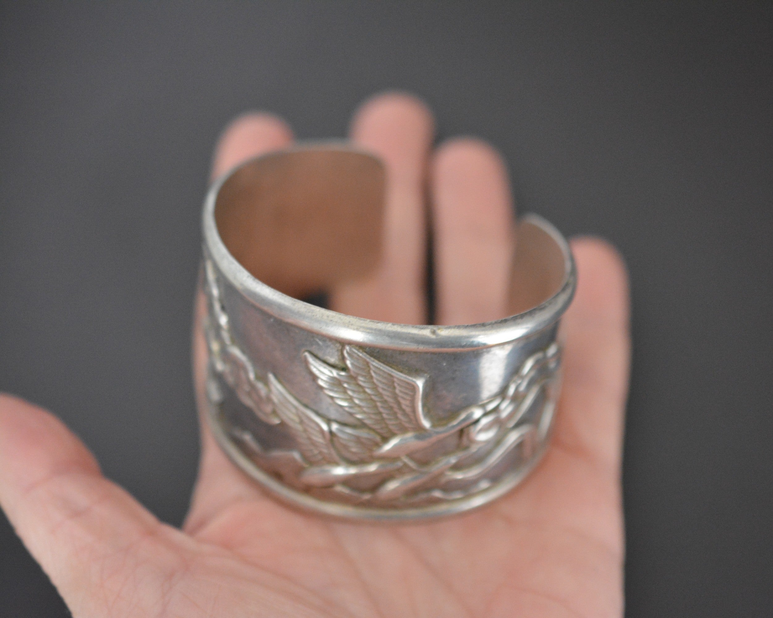 Ethnic Wide Cuff Bracelet with Nature and Cranes