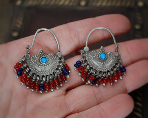 Afghani Hoop Earrings with Glass Bead Tassels