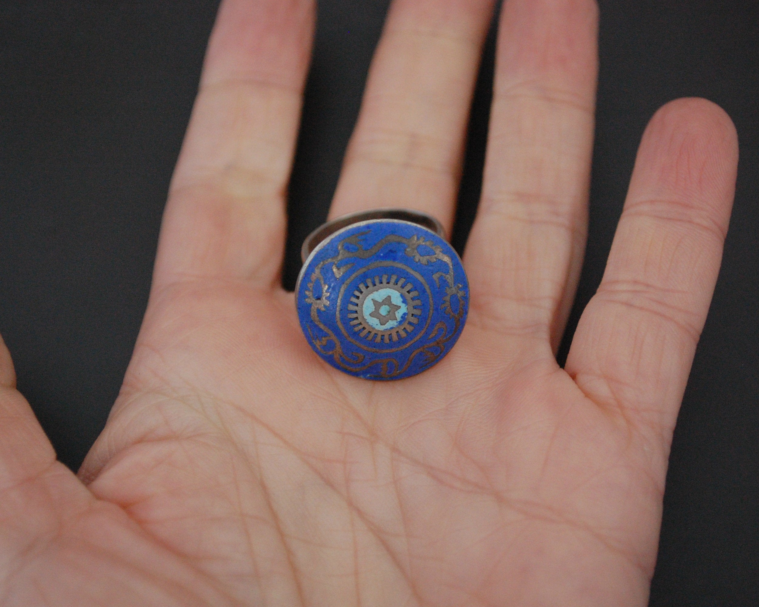 Ethnic Enamel Silver Ring - Size 7