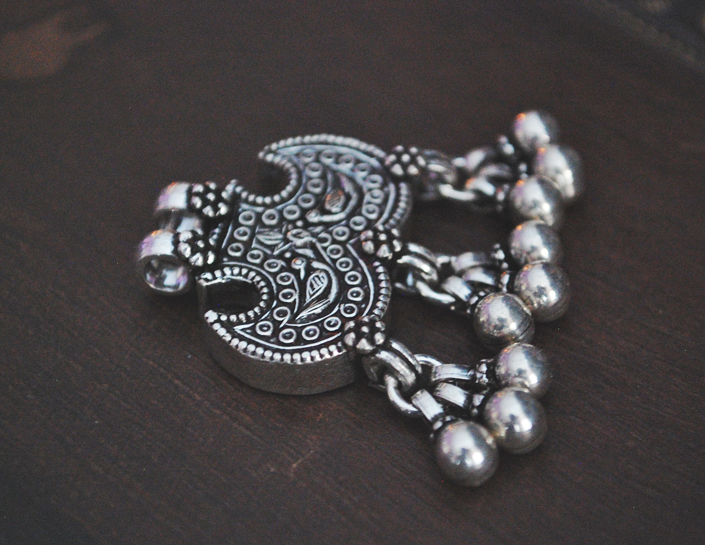 Rajasthani Silver Peacock Pendant with Bells