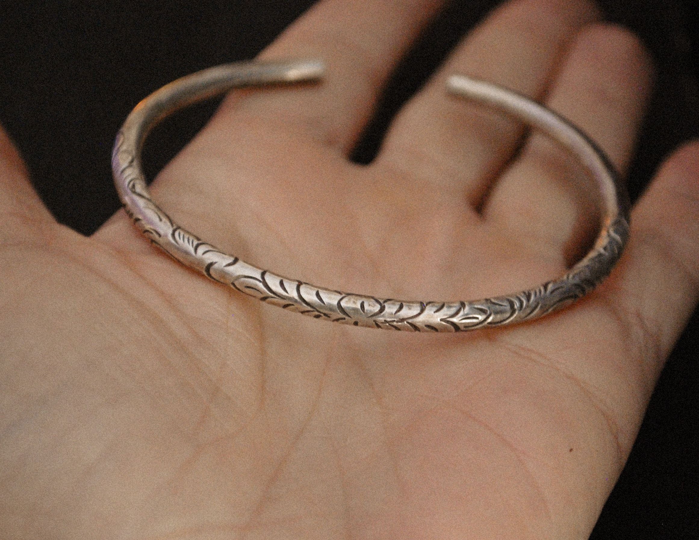 Nepali Lotus Carved Cuff Bracelet - Adjustable