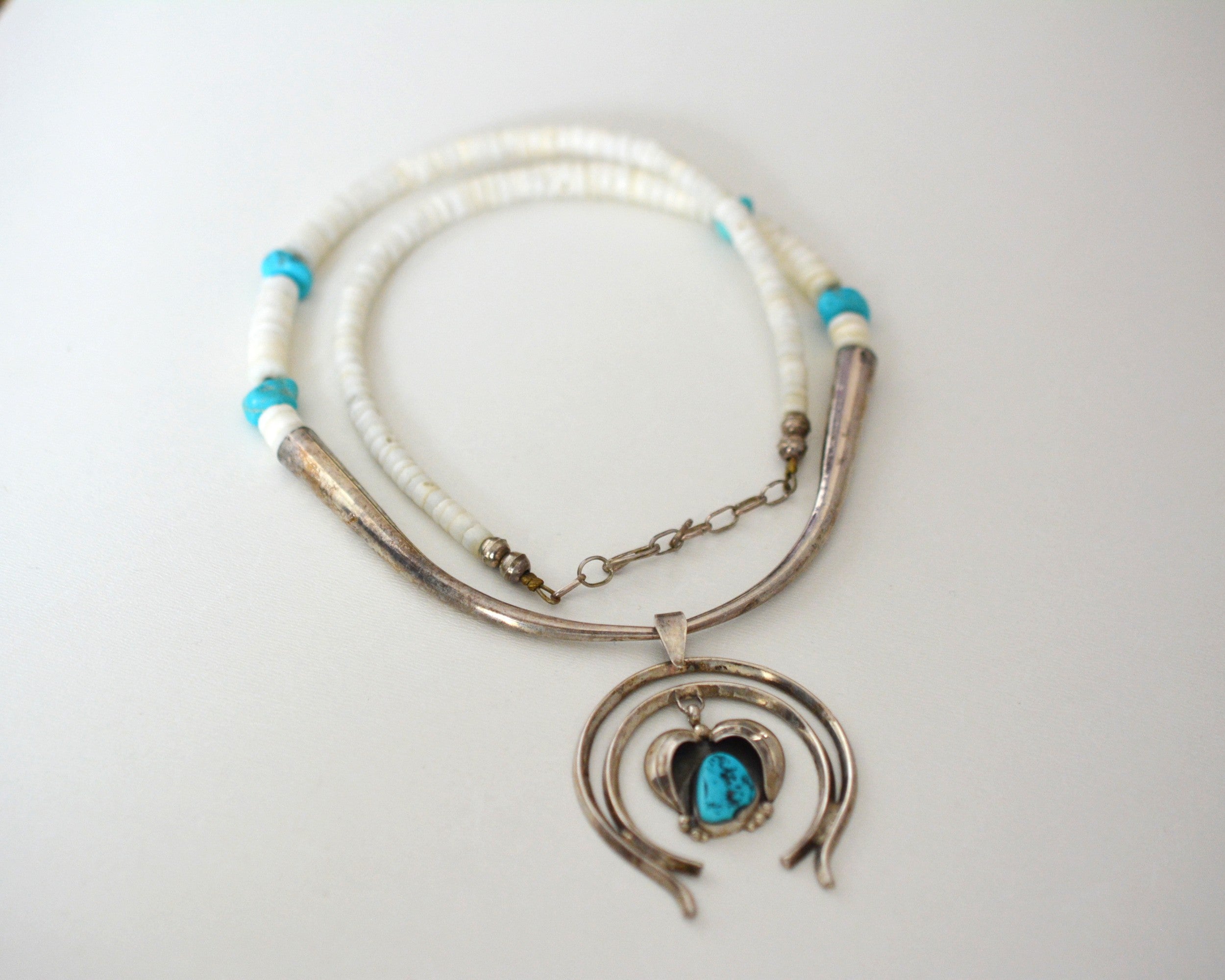 Native American Navajo Turquoise Squash Blossom Necklace