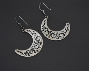 Crescent Moon Dangle Earrings with Filigree Work