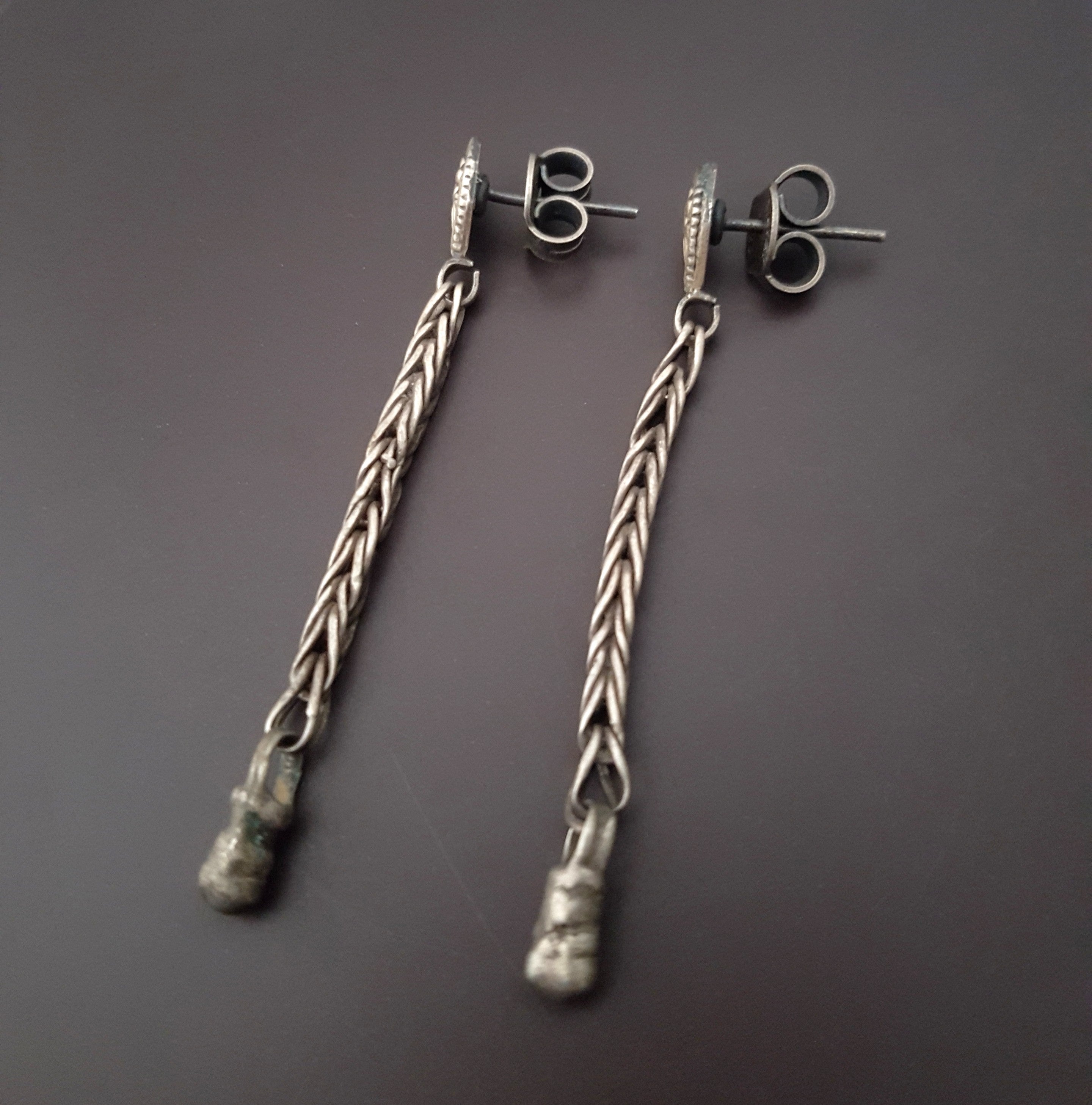 Rajasthani Silver Dangle Stud Earrings