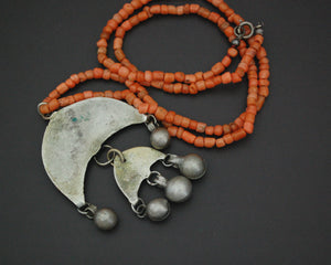 Coral Crescent Bell Dangles Necklace