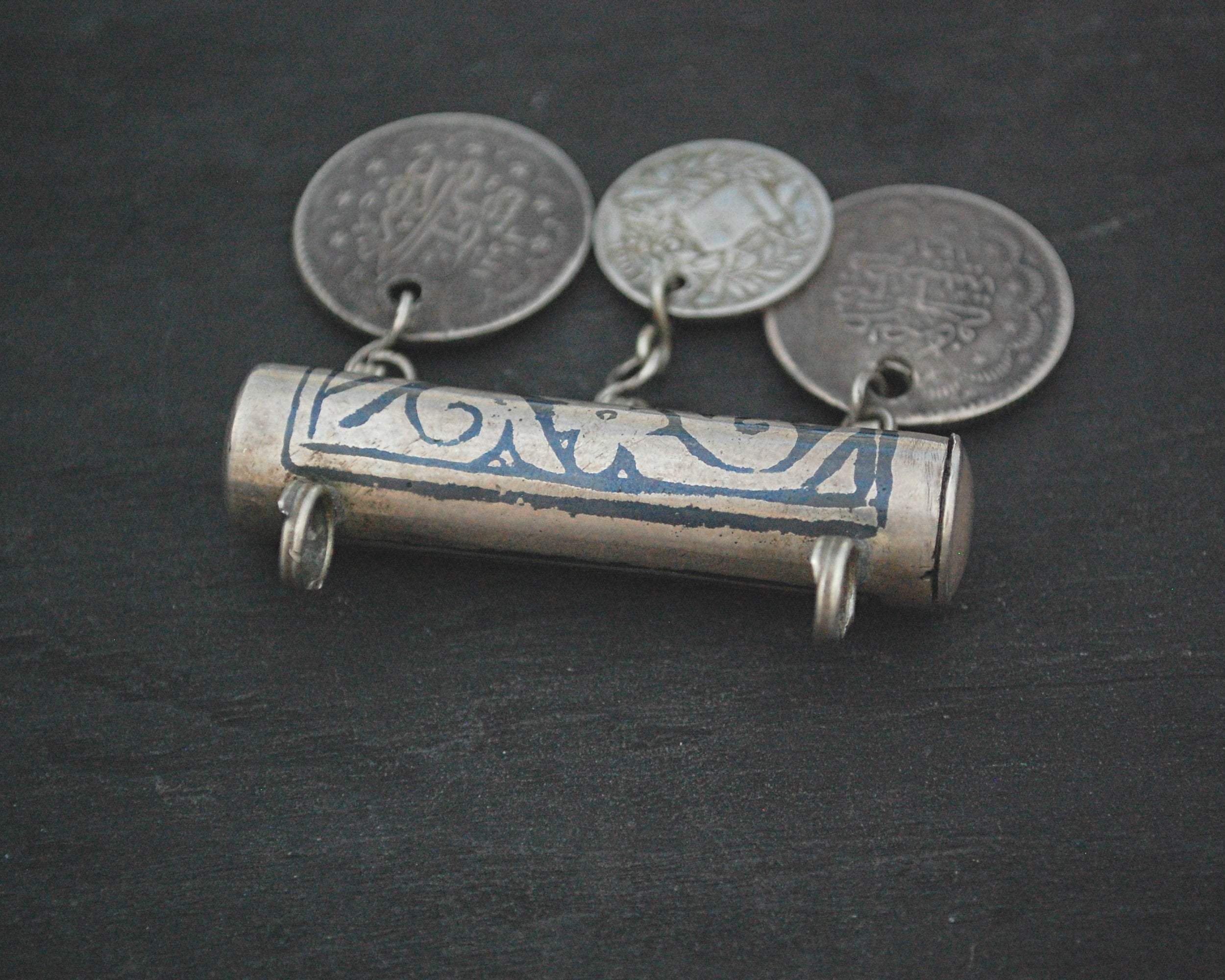 Antique Ottoman Niello Pendant with Coins