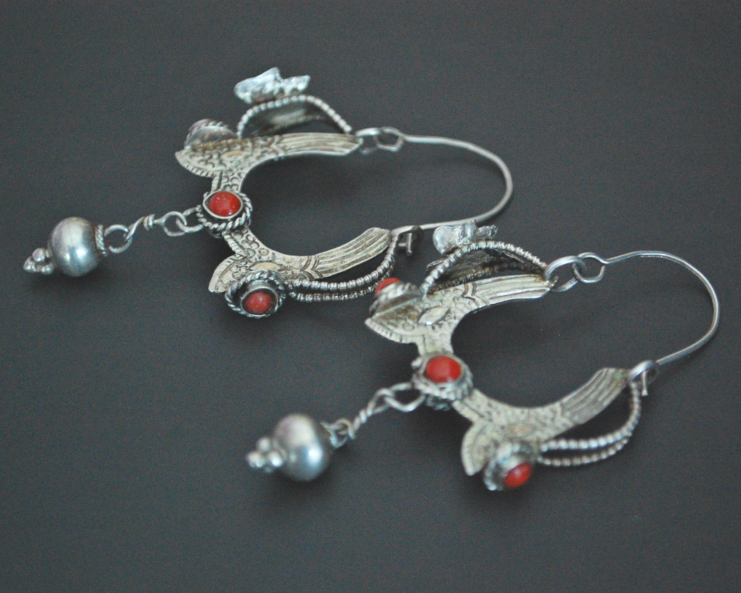 Tibetan Butterfly Lapis Lazuli and Coral Earrings