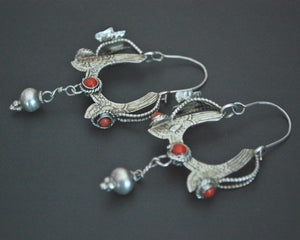 Tibetan Butterfly Lapis Lazuli and Coral Earrings