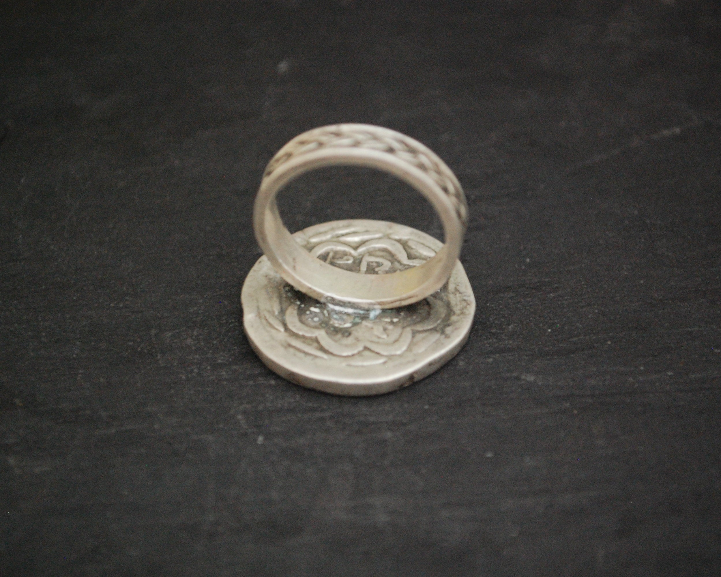 Indian Coin Ring with Writing - Size 7.5