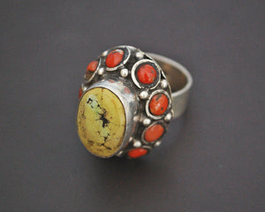 Ethnic Turquoise and Coral Ring from India - Size 7.5