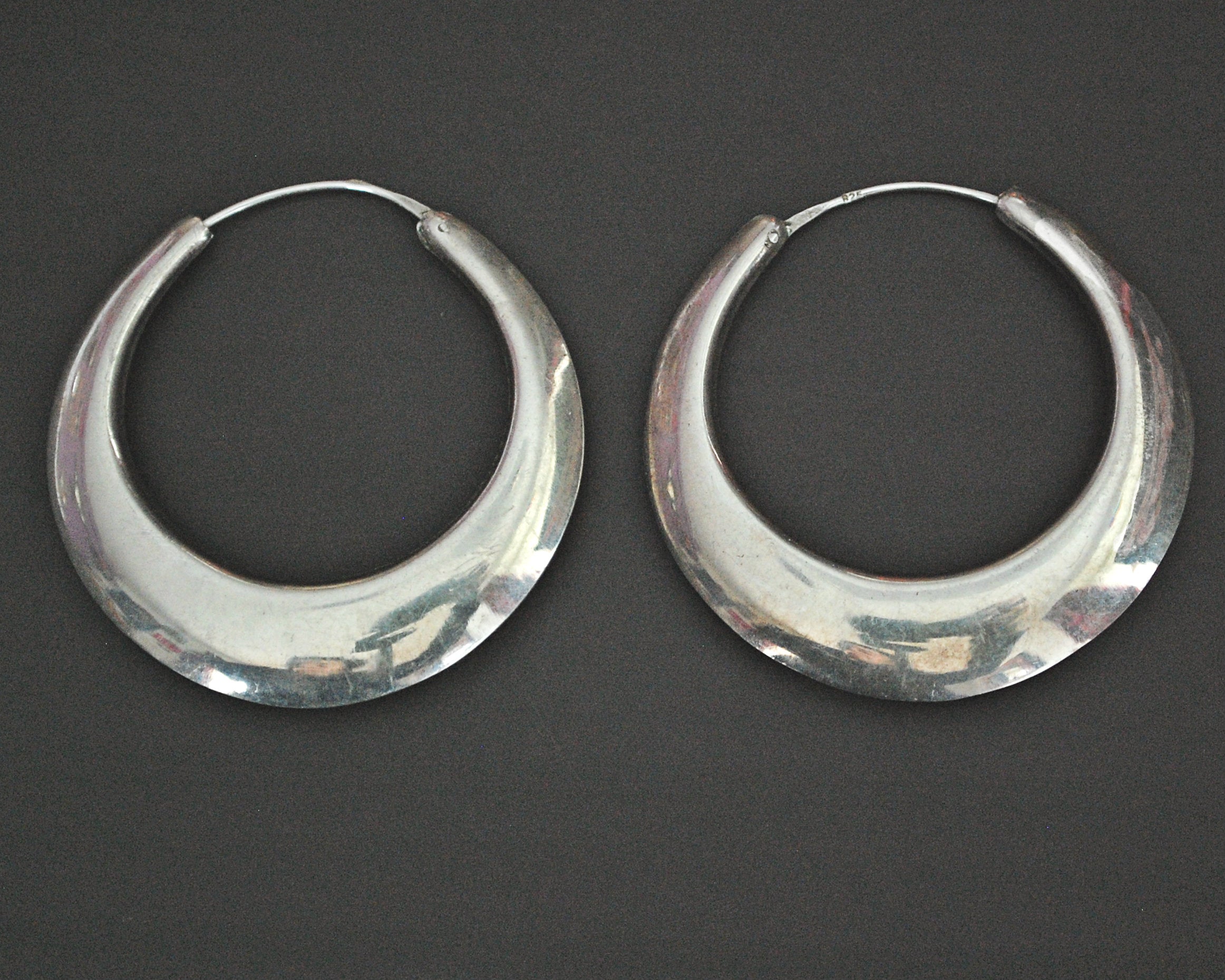Large Flatened Ethnic Hoop Earrings - LARGE