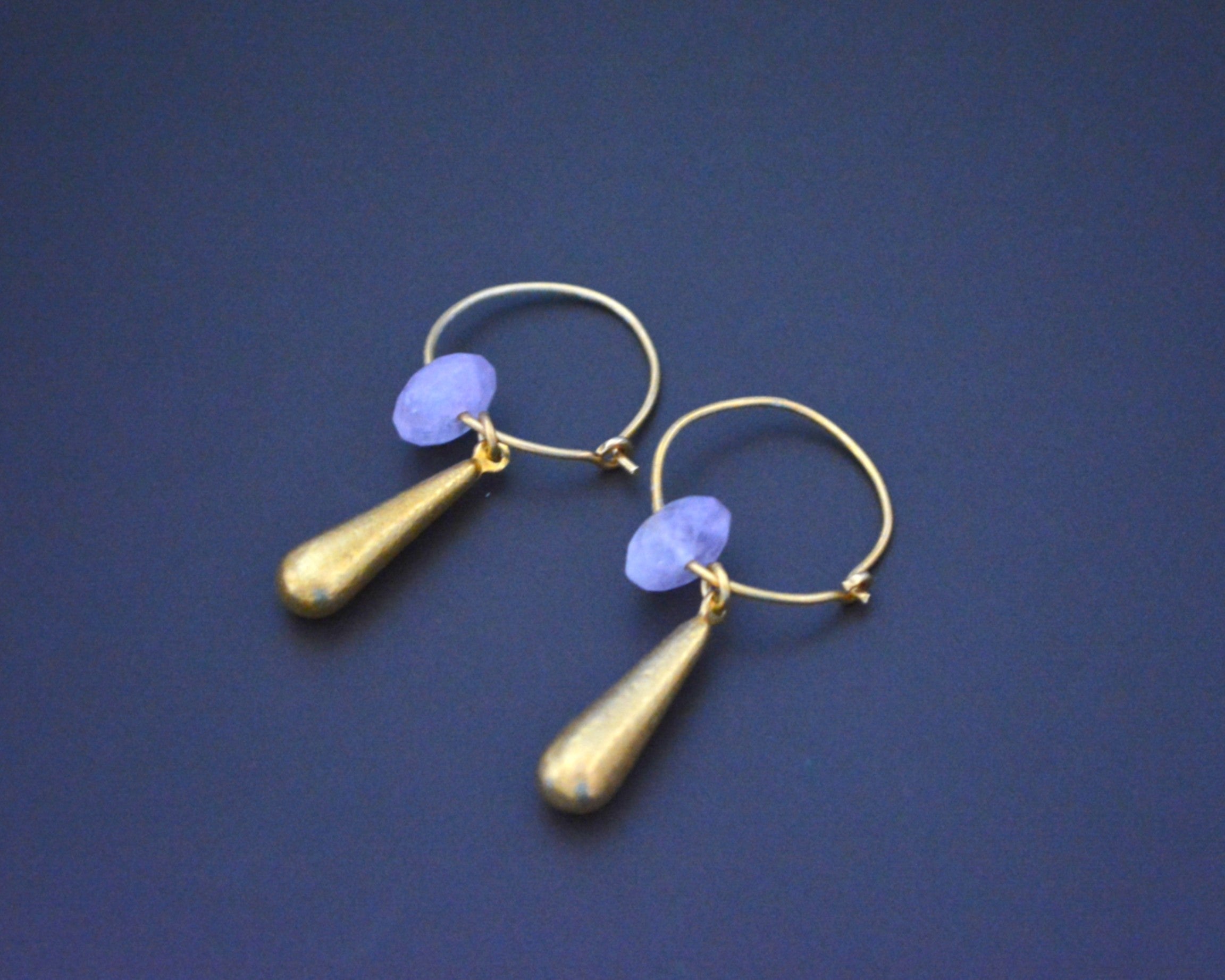 Gilded Hoop Earrings with Amethyst Bead