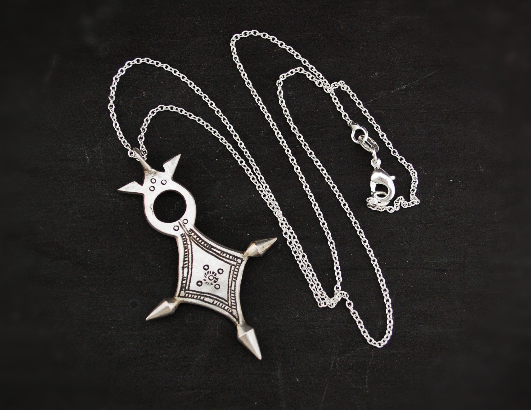 Tuareg Silver Cross Pendant on Chain