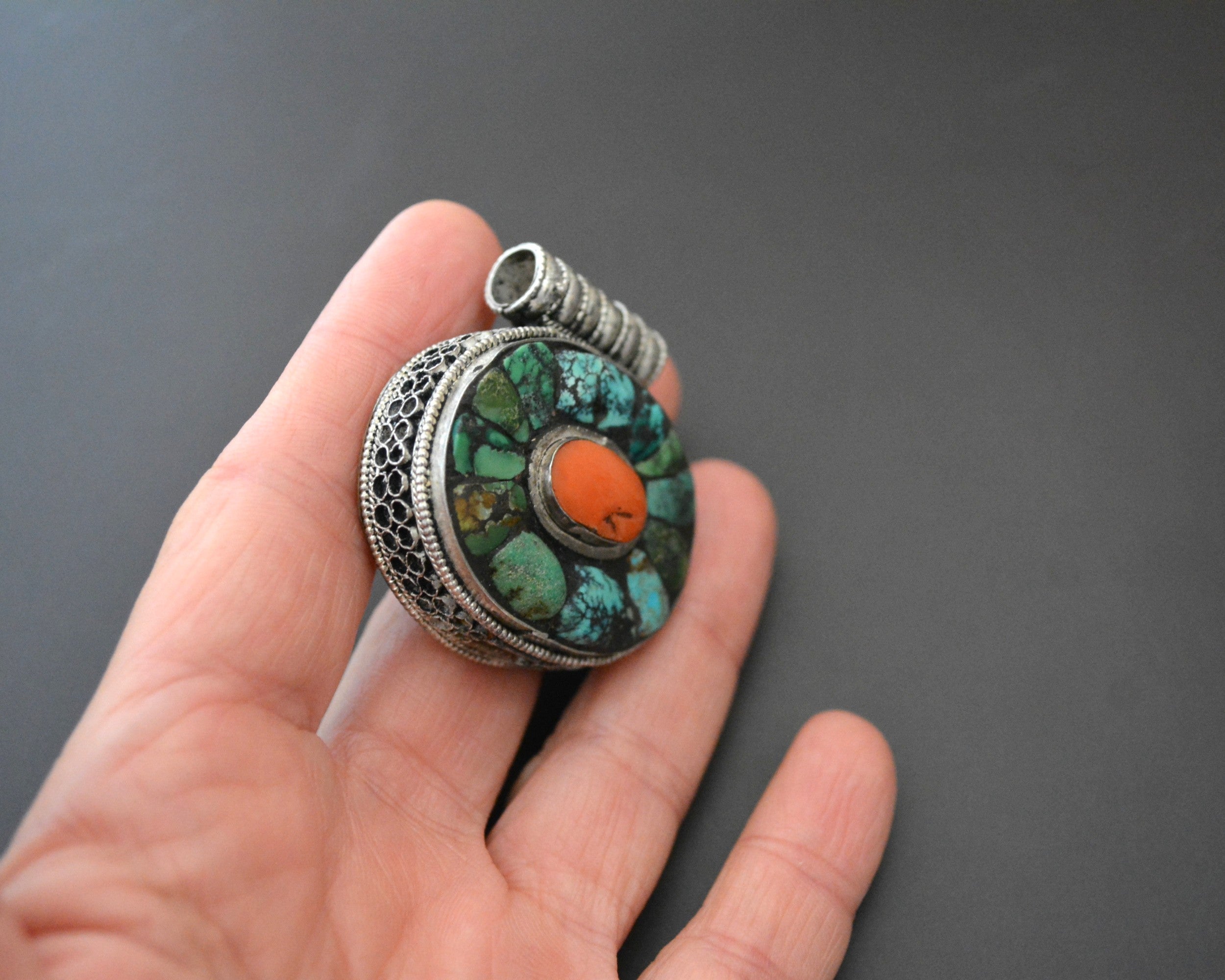 Tibetan Gau Box with Coral and Turquoise