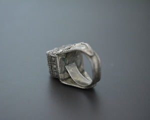Pashtun Silver Ring with Red Glass - 7.5