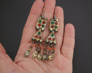 Uzbek Gilded Coral and Glass Earrings