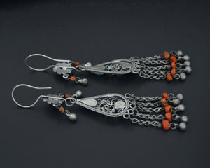 Uzbek Silver Turquoise Coral Earrings