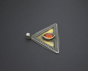 Turkmen Gilded Silver Carnelian Pendant