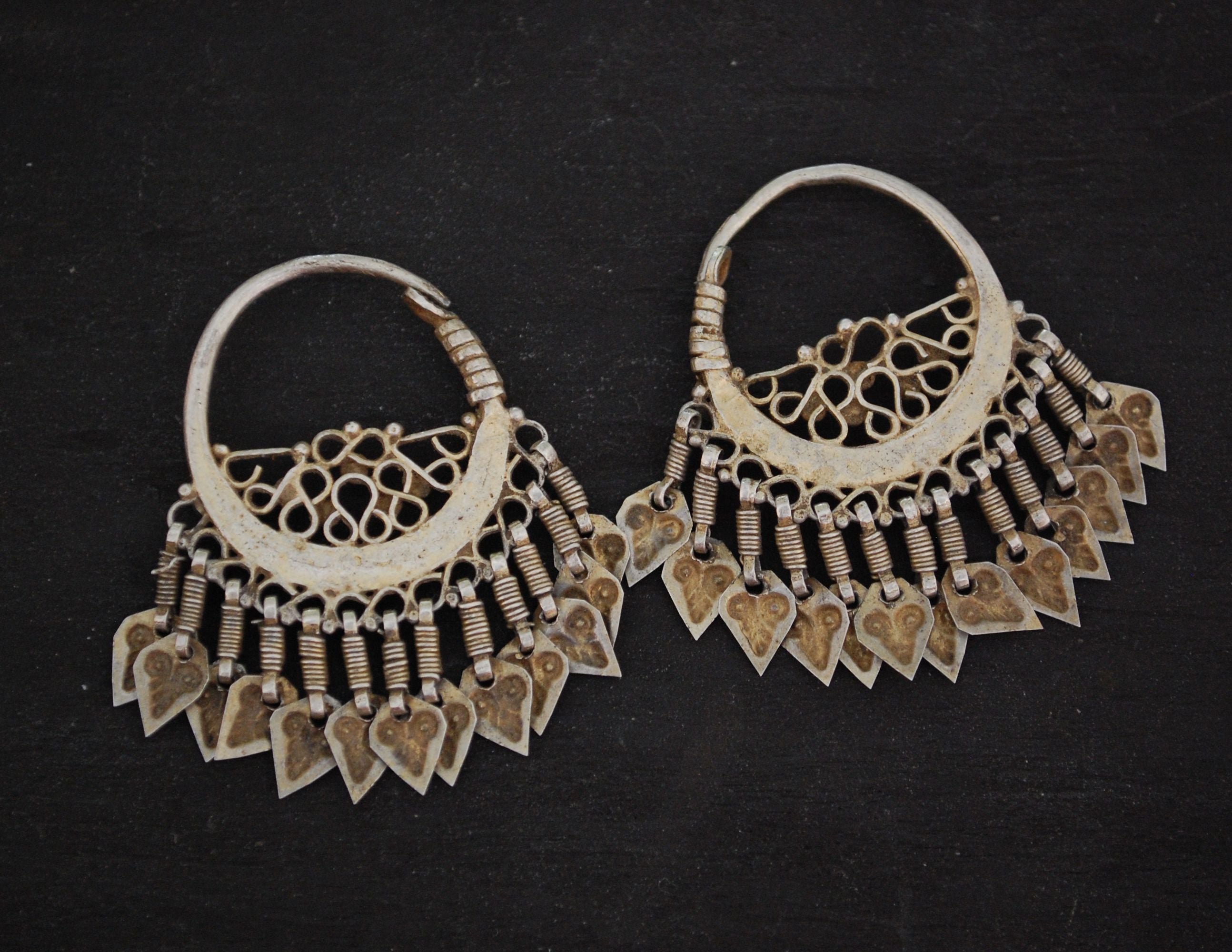 Antique Gilded Afghani Hoop Earrings with Tassels
