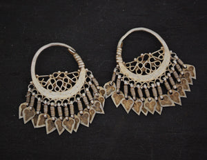 Antique Gilded Afghani Hoop Earrings with Tassels