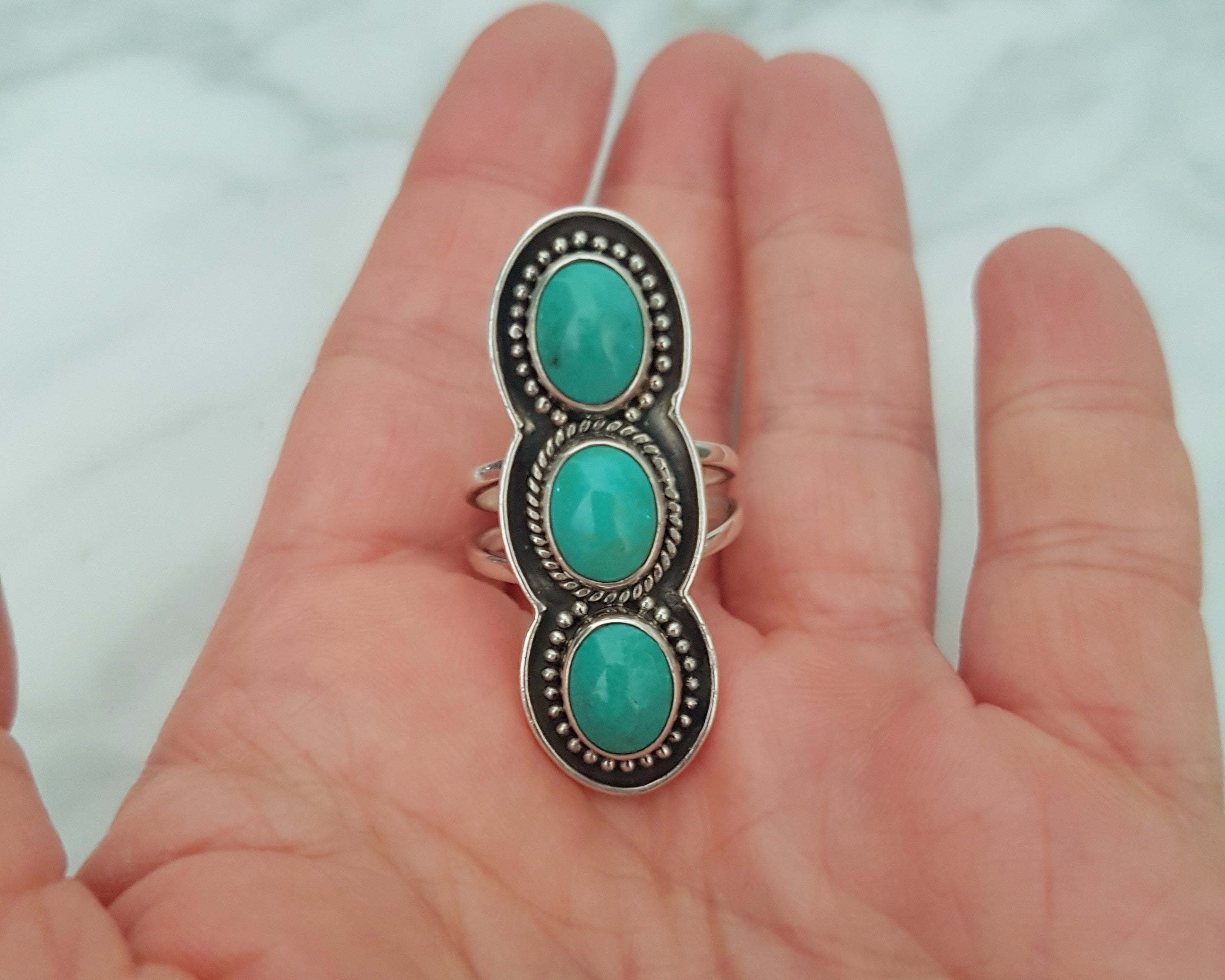 Ethnic Turquoise Ring from Bali - Size 7.75