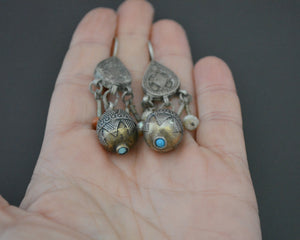 Vintage Kazakh Earrings with Coral and Pearls
