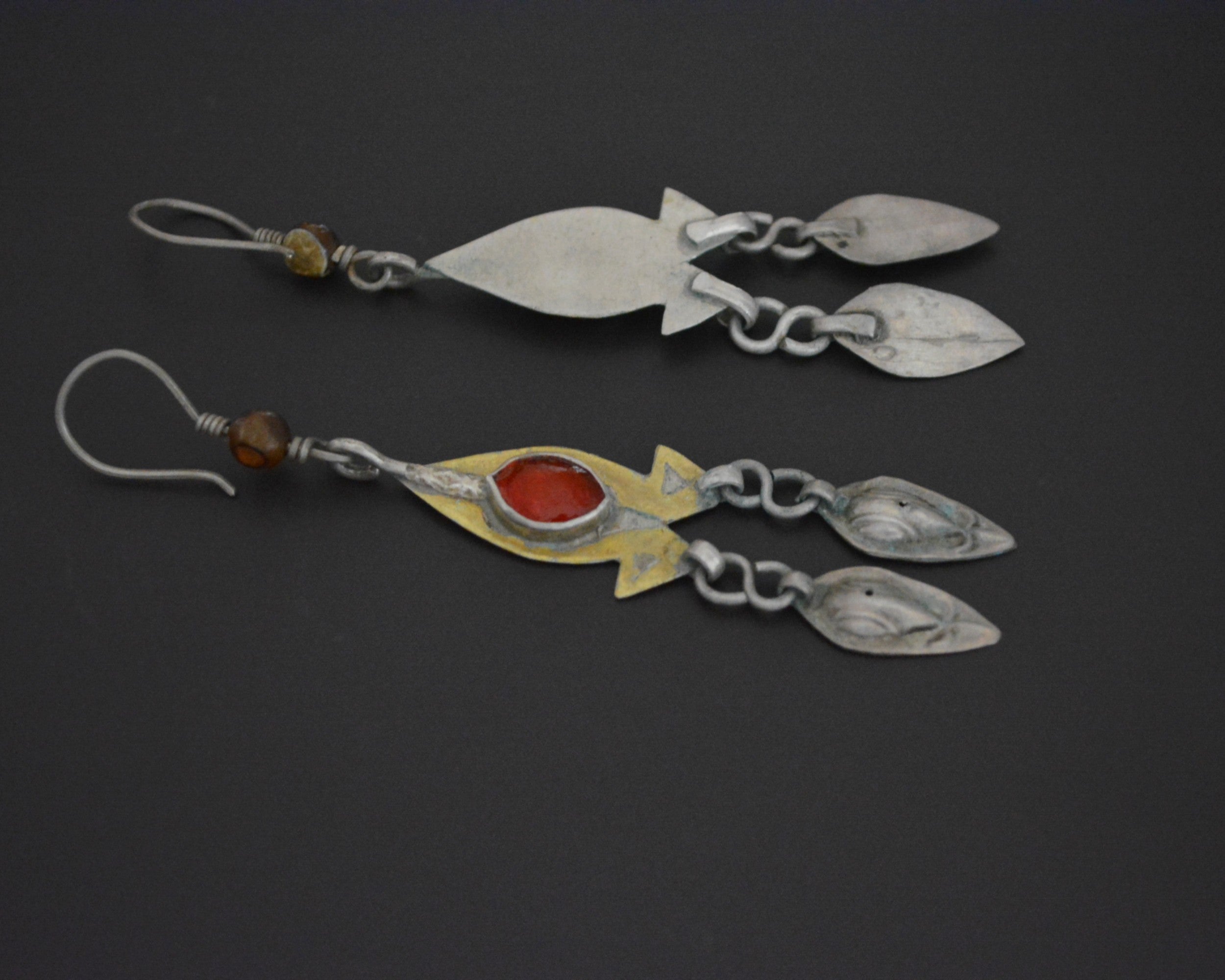 Long Turkmen Gilded Dangle Earrings with Glass