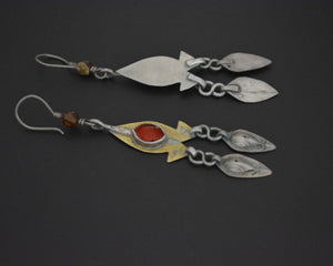 Long Turkmen Gilded Dangle Earrings with Glass