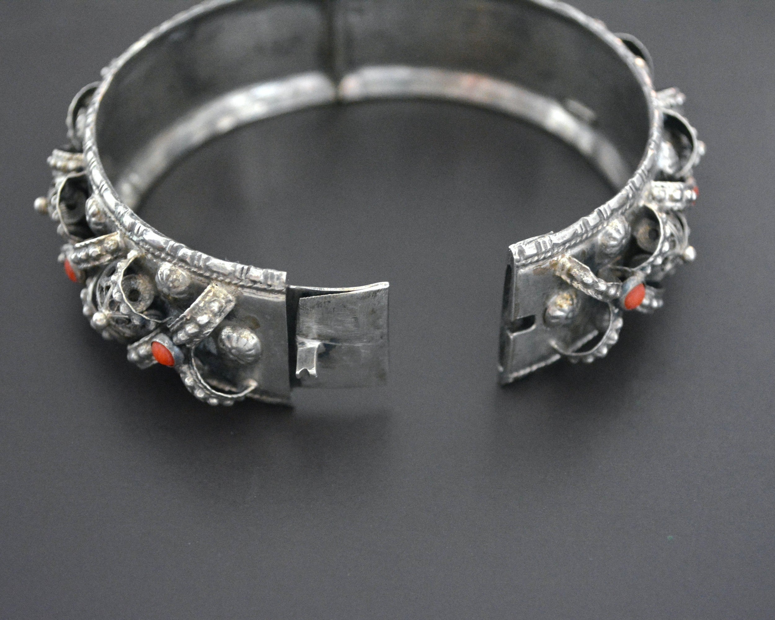 Substantial Coral Filigree Hinged Bracelet