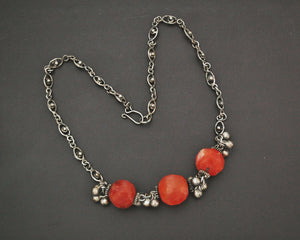 Indian Silver and Carnelian Beads Necklace