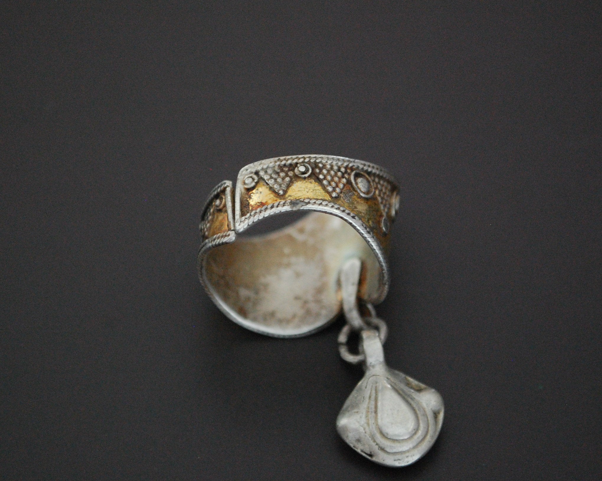 Vintage Kazakh Carnelian Gilded Silver Ring - Size 9.5+