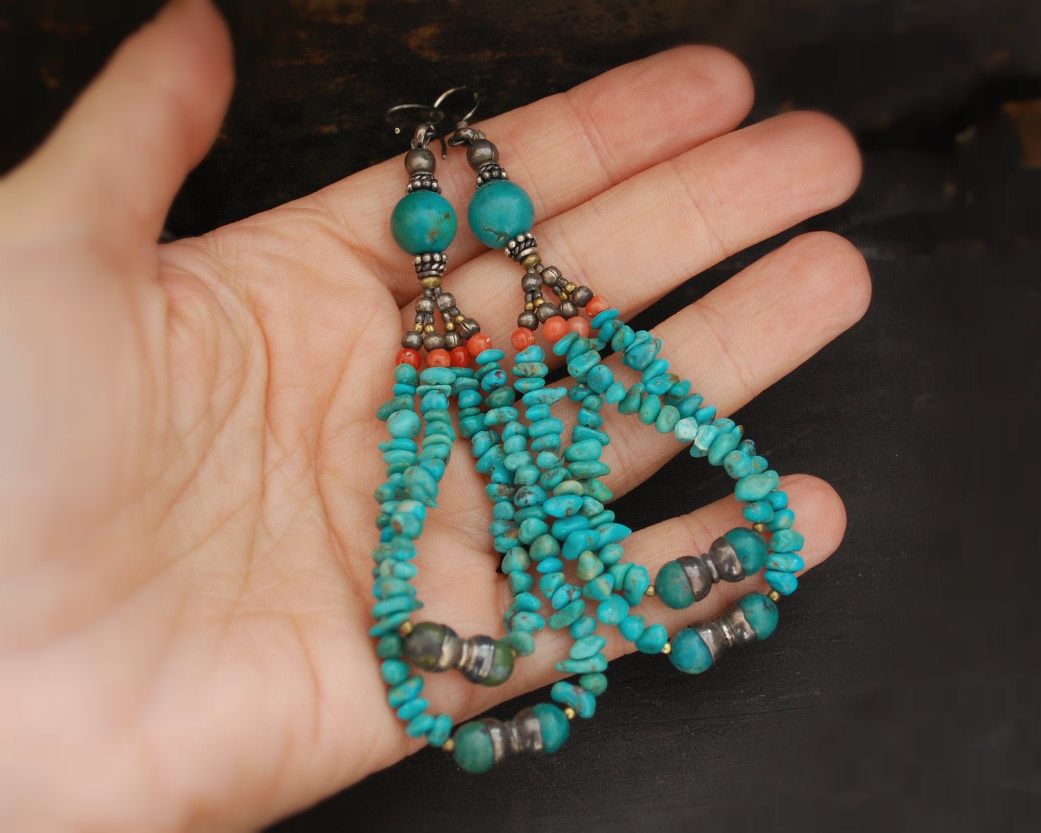 Ethnic Turquoise Coral Earrings