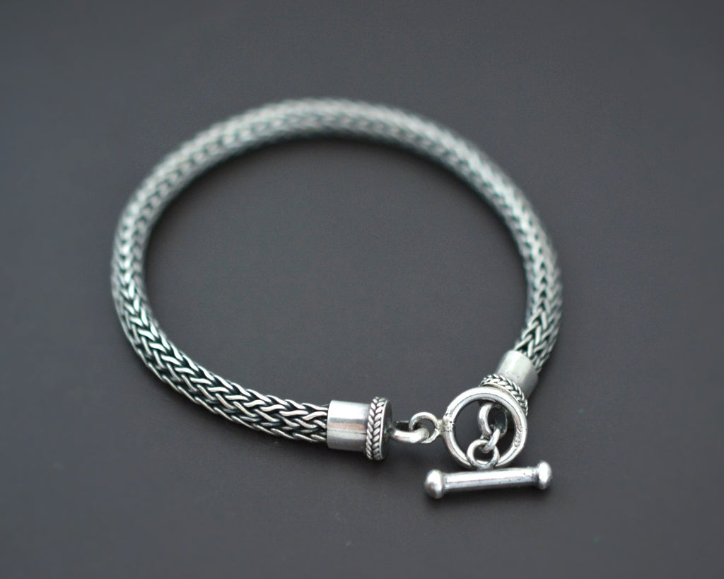 Ethnic Woven Silver Snake Chain Bracelet