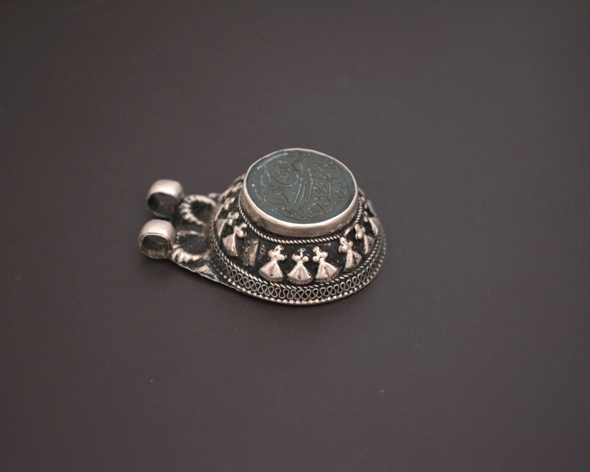 Afghani Arabic Writing Green Agate Pendant