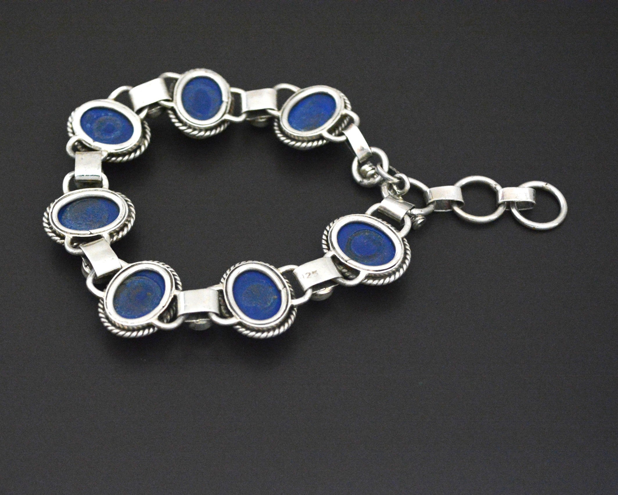Ethnic Lapis Lazuli Link Bracelet - Adjustable Length